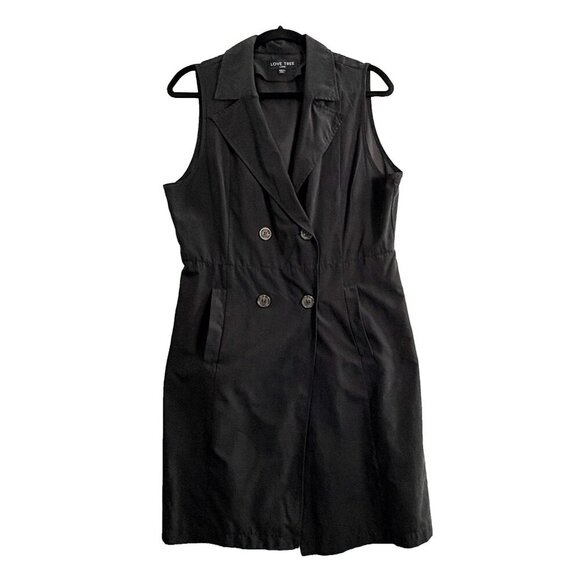 LOVE TREE Women Shirt Dress Size L Black Faux Suede Collared Office Work 35-11 - Picture 1 of 11